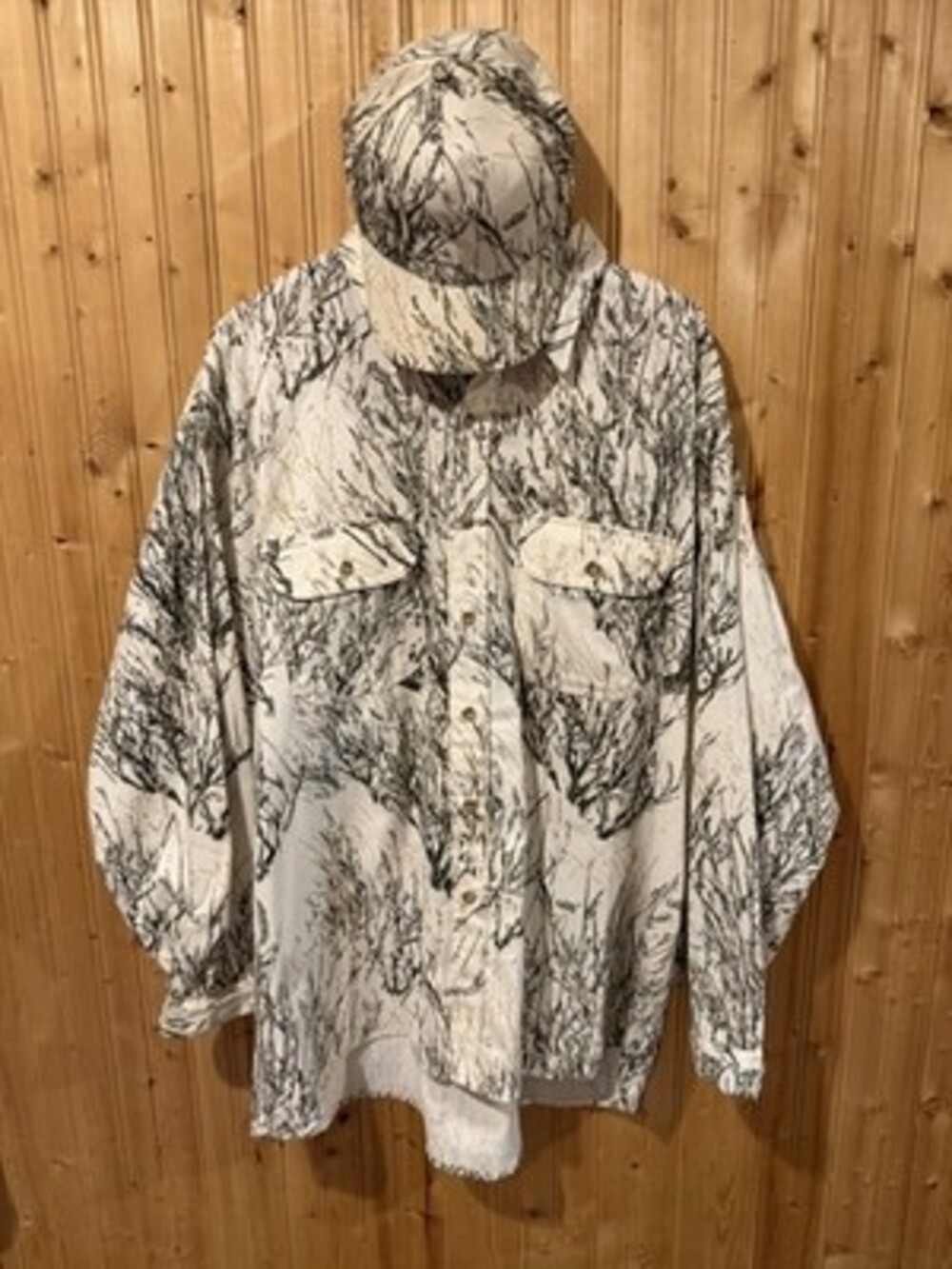 Vintage Prairie Ghost White Camo Men's XXL Long Sleeve Button Up Shirt With Hat